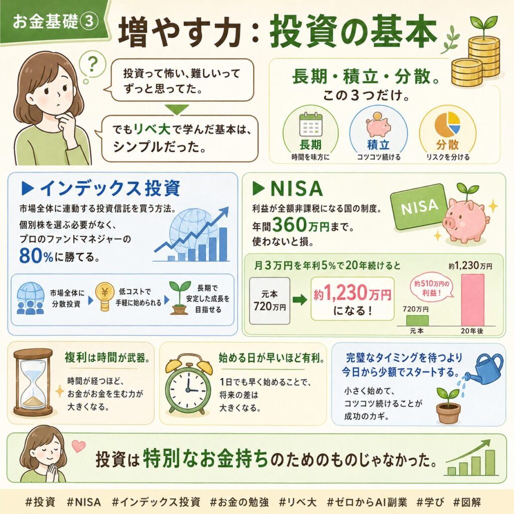 NISA・インデックス投資・複利の解説図
